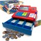 Dr. STEM: Solar-Powered Cash Register - Red - 68pc Store & Shopping Roleplay Toy, Working Math Calculator, Sounds, Play Money & Debit Card, Kids 3+